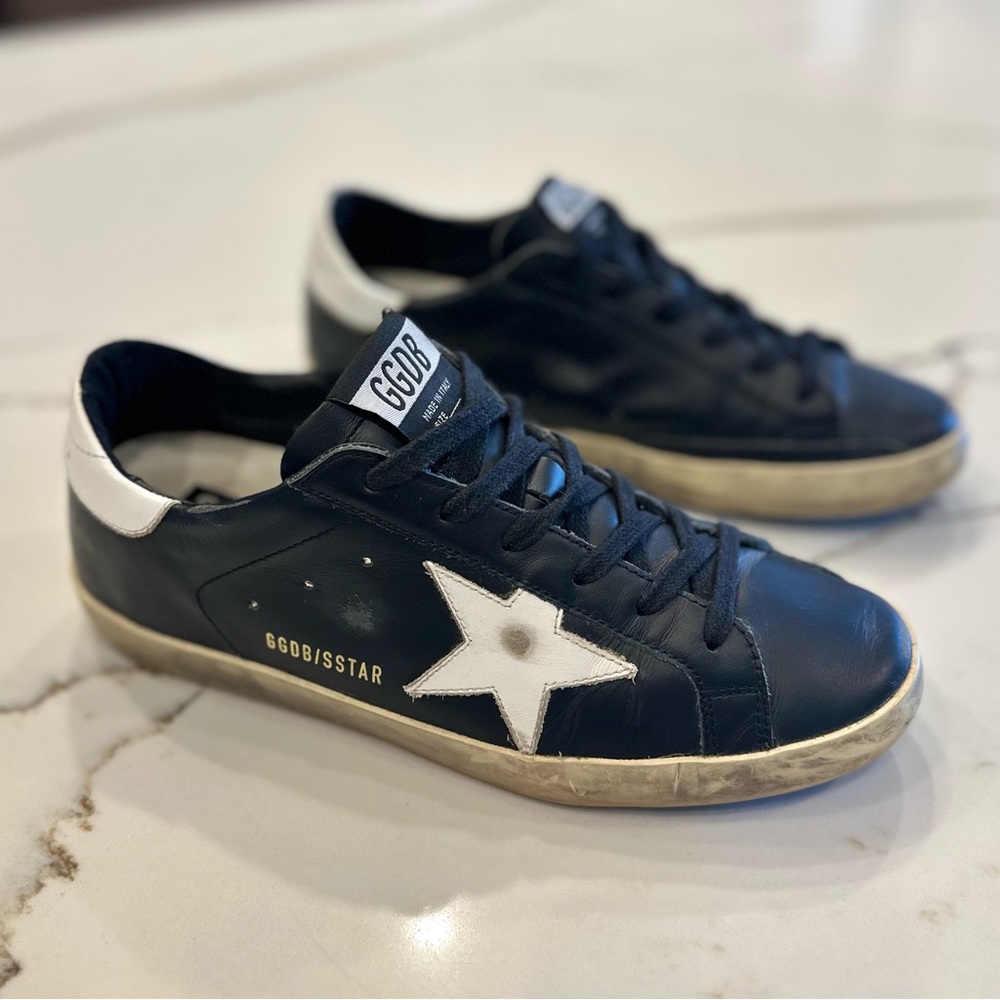 Golden Goose Superstar Black & White Leather Low-Top Sneakers - Like New! - 38